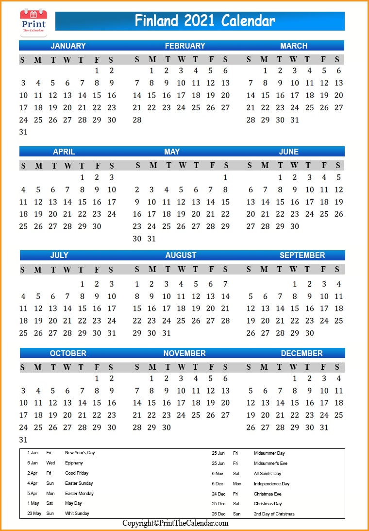 Finland Calendar 2021